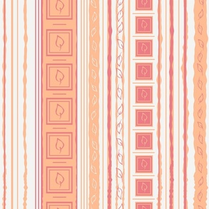 Geometric Leaf Stripe in Peach Peach Fuzz - Pantone Color of the Year Fabric
