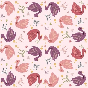 Lovely Swans, Hand-Painted, Pinks and Plums