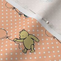 Smaller Scale Classic Pooh and Piglet with Balloons on Peach Fuzz Polkadots