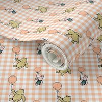 Smaller Scale Classic Pooh and Piglet with Balloons on Peach Fuzz Gingham Checker