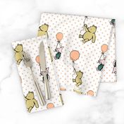 Bigger Scale Classic Pooh and Piglet with Balloons on Peach Fuzz Polkadots