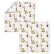 Bigger Scale Classic Pooh and Piglet with Balloons on Peach Fuzz Polkadots