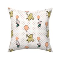 Bigger Scale Classic Pooh and Piglet with Balloons on Peach Fuzz Polkadots