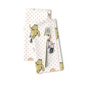 Bigger Scale Classic Pooh and Piglet with Balloons on Peach Fuzz Polkadots