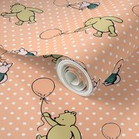 Bigger Scale Classic Pooh and Piglet with Balloons on Peach Fuzz Polkadots