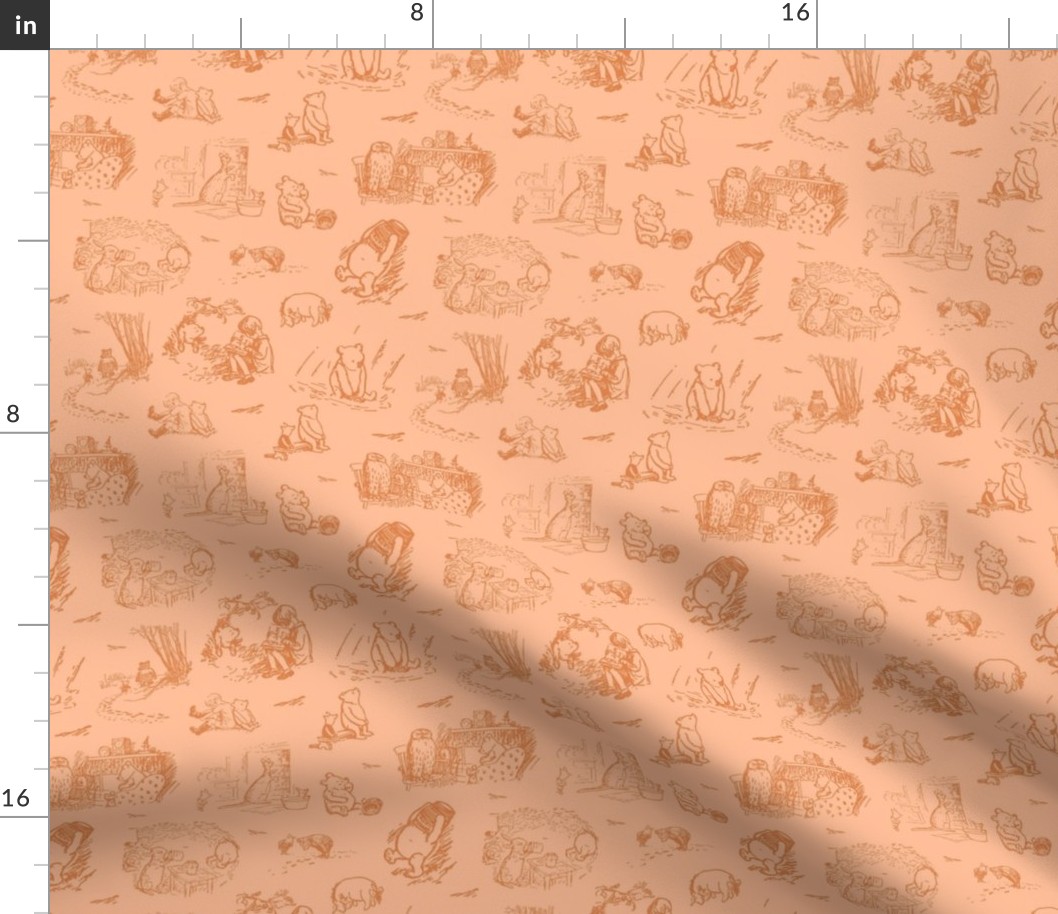 Smaller Scale Classic Pooh Sketch Scenes in Peach Fuzz