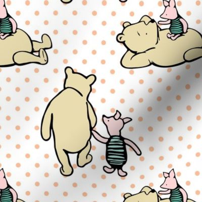 Bigger Scale Classic Pooh and Piglet Peach Fuzz Polkadots