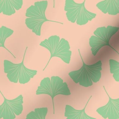 Minimal love ginkgo leaf garden japanese botanical spring leaves soft neutral nursery mint green on peach fuzz