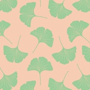 Minimal love ginkgo leaf garden japanese botanical spring leaves soft neutral nursery mint green on peach fuzz