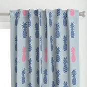 Bock Print Inspired Pineapple  in Blue Nova, Upward and Pink Medium Scale