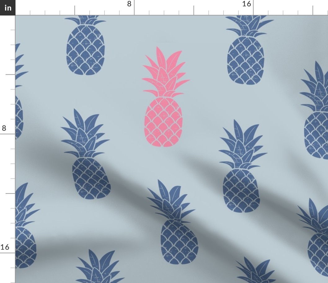 Bock Print Inspired Pineapple  in Blue Nova, Upward and Pink Medium Scale