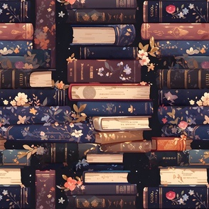 Books & Flowers on Black - large