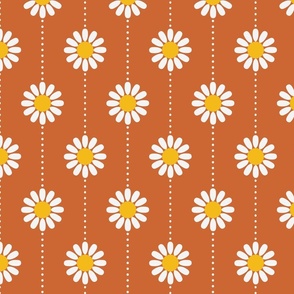 White and Yellow Daisies with Dotted Stripes on Orange