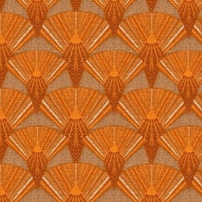 Art deco scallops and diamonds on faux burlap hessian texture effect  large 6” repeat in golden, rust and earthy hues