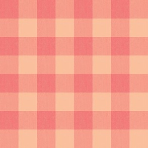 Twill Textured Gingham Check Plaid (1" squares) - Peach Fuzz, Georgia Peach and Peach Puree (TBS197)