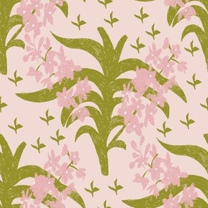 Tangled Flower Bloom Plants in pink | XL Version | Pink floral Vintage Style Wallpaper Print