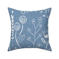 Wildflower Block Print Blue and White with Texture Quilt Block Cut and Sew