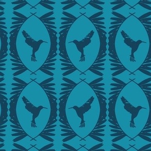 Vintage Bird Pattern - Peacock Blue and Navy