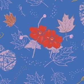 Whispering Anemones: Whimsy Scarlet in Azure Blue Background 