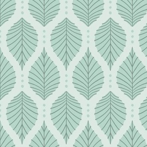 Art Deco Beech Leaves with Dots Pattern - Mint Green - Large Scale - Minimalist Pastel Botanical