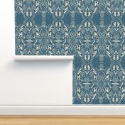 Denim Blue Poodle Damask