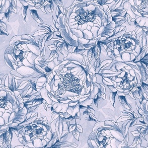 blue vintage peonies - french cottage core retro vibe