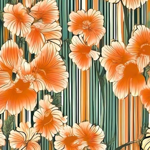Peach flowers and green lines