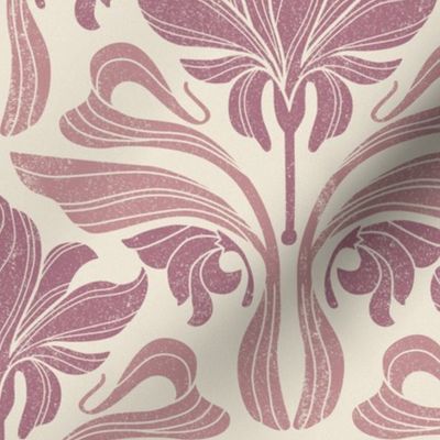 Art Nouveau Lily Block Print in Purple