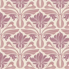 Art Nouveau Lily Block Print in Purple