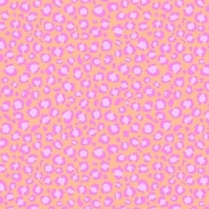 Leopard Spots Print - Ditsy Scale - Hot Pink Spots and Peach Fuzz Background Animal Print soft pastel orange