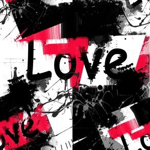 Red, black and white paint strokes watercolor love