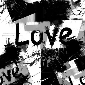 A black and white smear of paint that says love