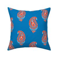 Zoey Paisley Preppy Blue Fire red LARGE 8x8