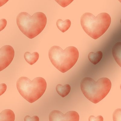 Valentine watercolor hearts rusty pink on PEACH FUZZ | ffbe98 