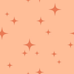 L - Tossed rusty red watercolor stars on peach fuzz