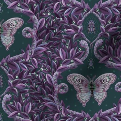 Dark night themed maximalist damask of a whimsical jungle- small.