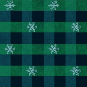 Christmas Plaid - Festive Green and Blue with Snowflakes