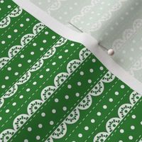 Small Scale Vintage Dots and Eyelet Lace in White and Green