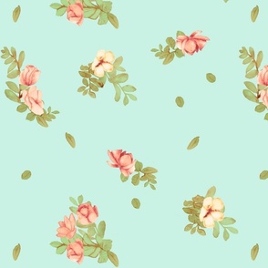 Wild roses in teal background