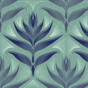 Heleconia Linocut Block print - Antique Green