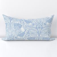 damask Spring tulips art nouveau birds bees light blue white sky blue