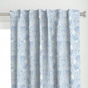 damask Spring tulips art nouveau birds bees light blue white sky blue