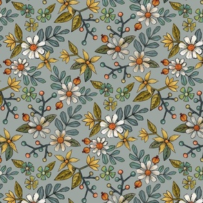 Large Rustic floral on Grey Large