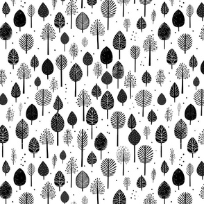 Blocky Forest, Lino Cut Seamless Pattern