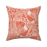 damask Spring tulips art nouveau birds bees red white tigerlily