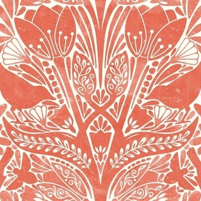 damask Spring tulips art nouveau birds bees red white tigerlily
