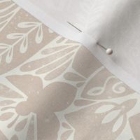 damask Spring tulips art nouveau birds bees white beige nude neutral