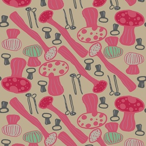 Mushrooms Redux, Olive and Dusty Pink