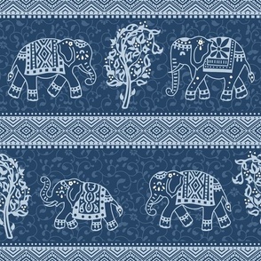 Elephant Garden Block Print Blue - Medium