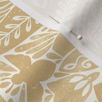 damask Spring tulips art nouveau birds bees white brown Honey beige